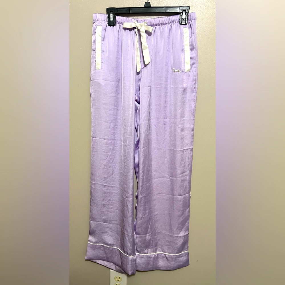 Peter Alexander Lavender Satin Pajama Pants Pockets Whits Trim Size Medium